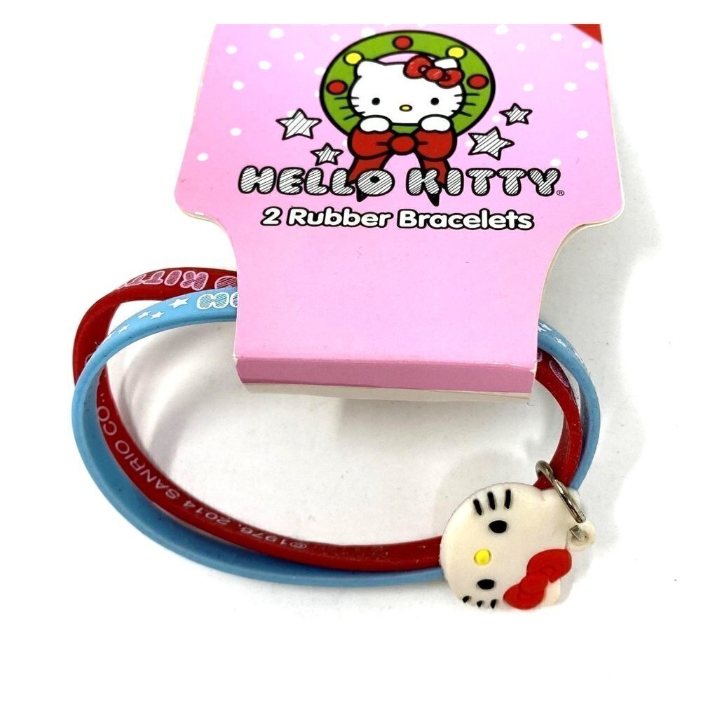 Hello Kitty Holiday 2 Rubber Bracelets Kitty Charm Red Blue